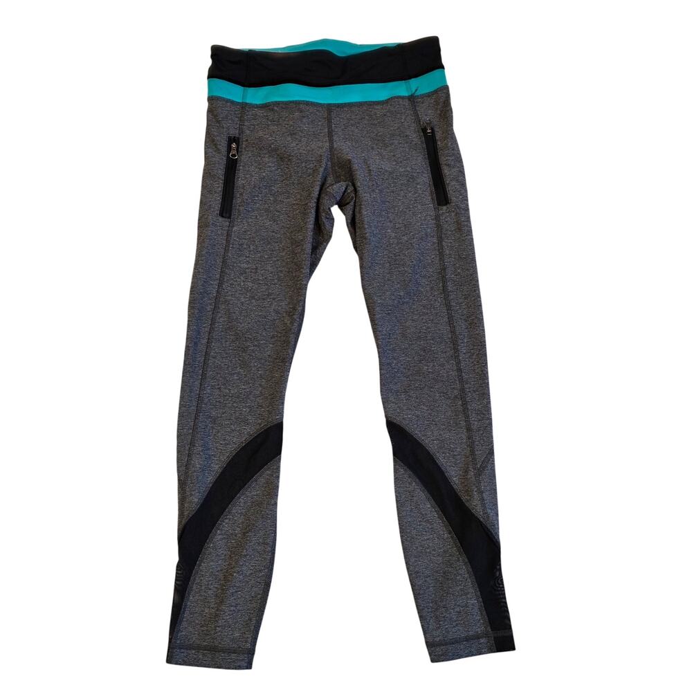 Lululemon Run: Inspire Crop Heathered‎ Charcoal Teal Mesh Leggings 6